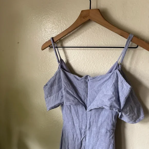 Lulus | Yacht Rock Blue and White Striped Off-the-Shoulder Midi Dress - Picture 7 of 7